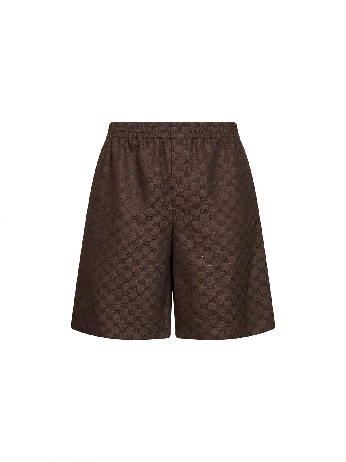 Gucci Men Brown Linen Blend Gg Canvas Shorts