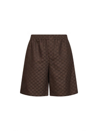 Gucci Men Brown Linen Blend Gg Canvas Shorts