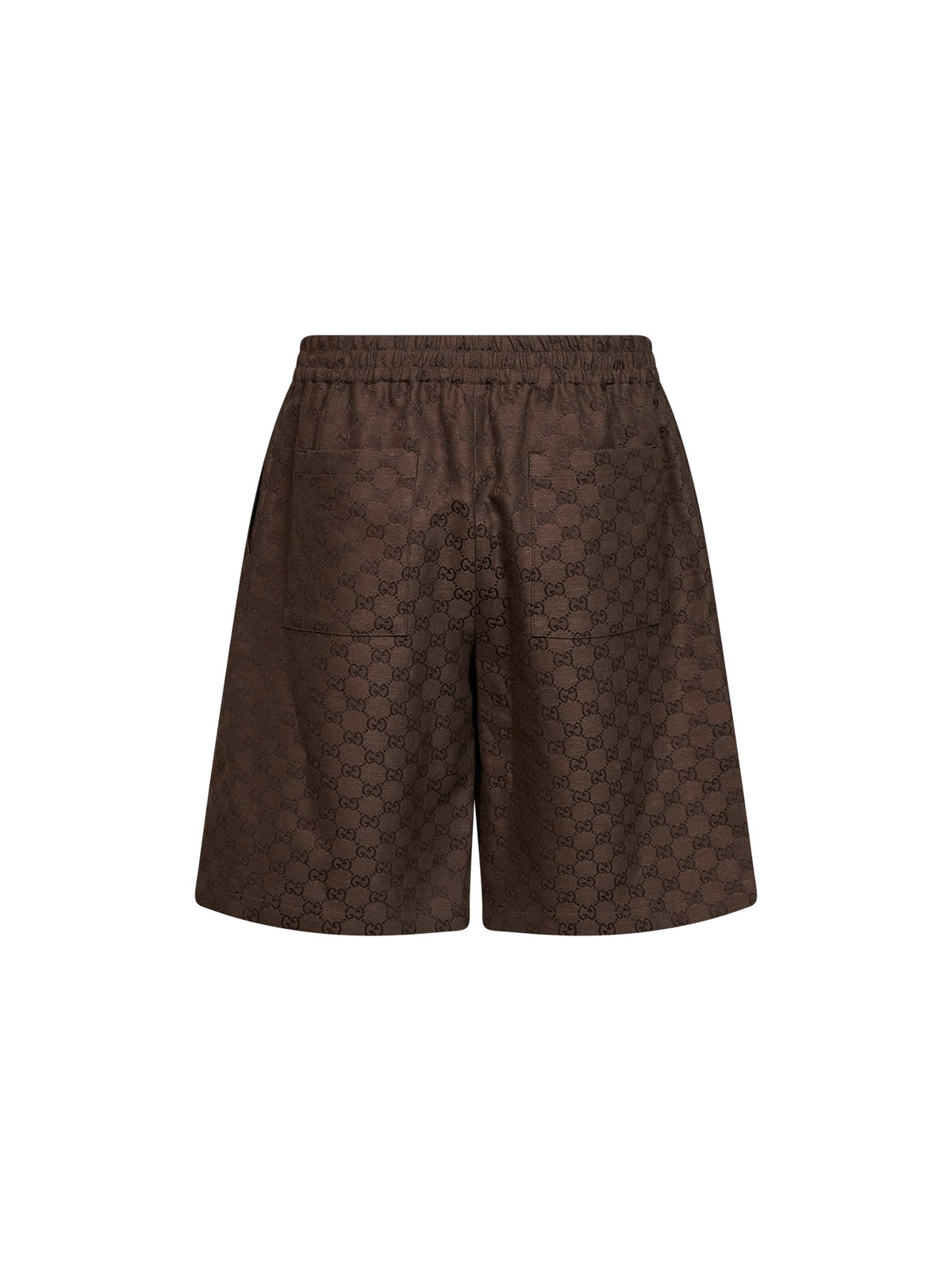 Gucci Men Brown Linen Blend Gg Canvas Shorts
