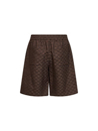 Gucci Men Brown Linen Blend Gg Canvas Shorts