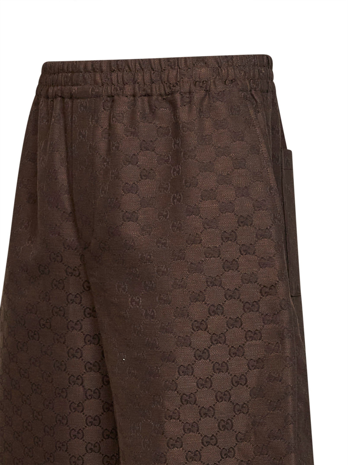Gucci Men Brown Linen Blend Gg Canvas Shorts
