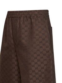 Gucci Men Brown Linen Blend Gg Canvas Shorts