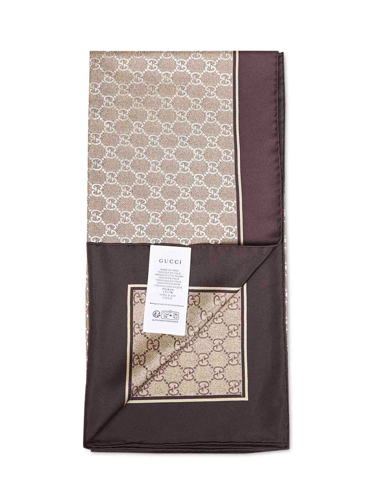 Gucci Women Brown Laminated Printed Silk Twill Carré