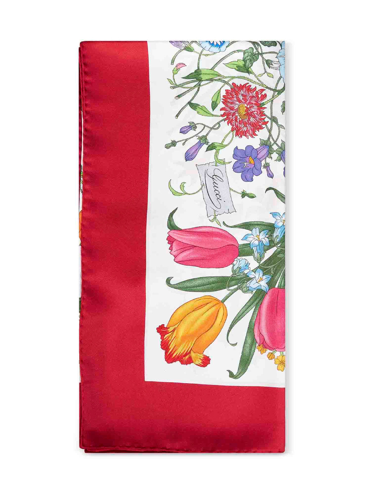 Gucci Women Off-White And Red Printed Silk Twill Scarf