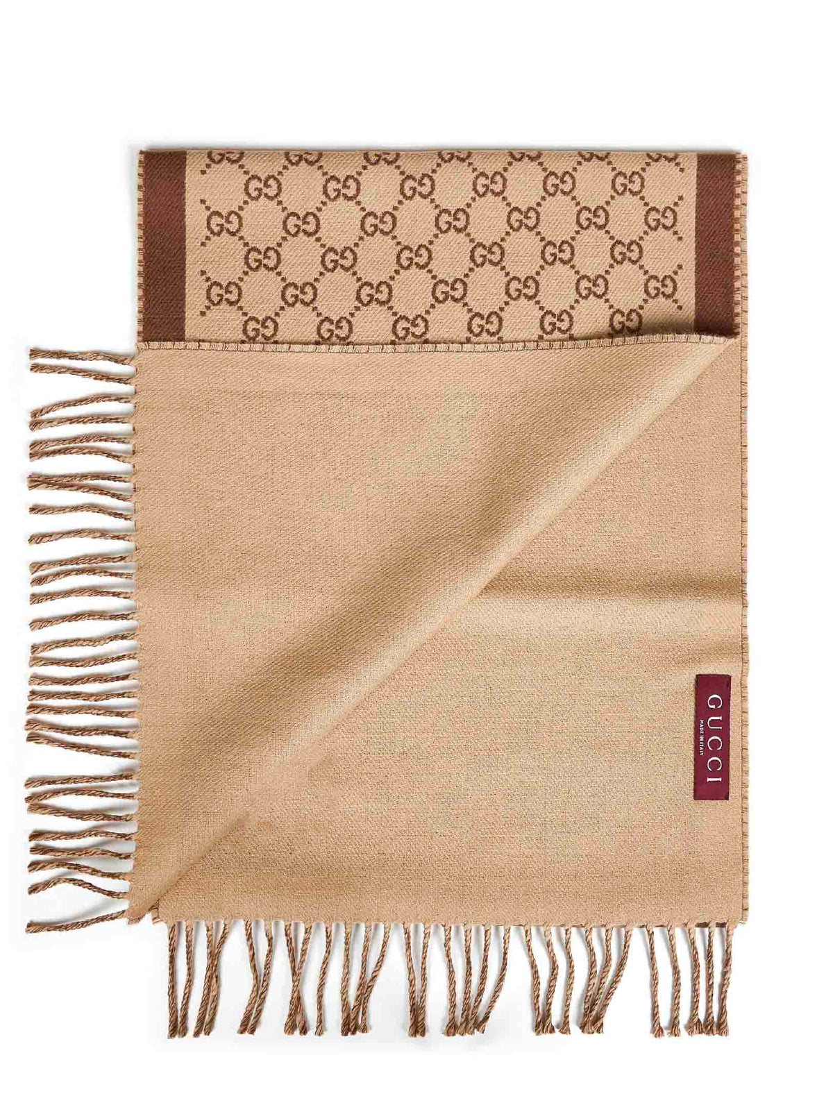 Gucci Women Beige And Brown Gg Wool Scarf