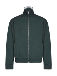 Gucci Men Dark Green Technical Gg Jersey Zipped Tracktop