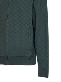 Gucci Men Dark Green Technical Gg Jersey Zipped Tracktop