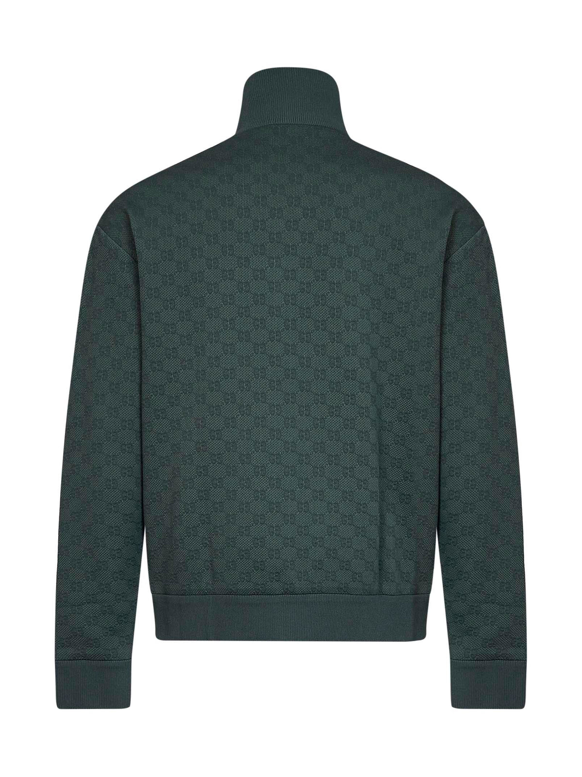 Gucci Men Dark Green Technical Gg Jersey Zipped Tracktop