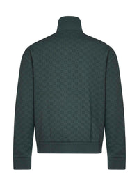Gucci Men Dark Green Technical Gg Jersey Zipped Tracktop