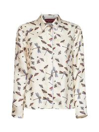 Gucci Women Ivory Printed Silk Twill Shirt