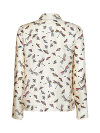 Gucci Women Ivory Printed Silk Twill Shirt