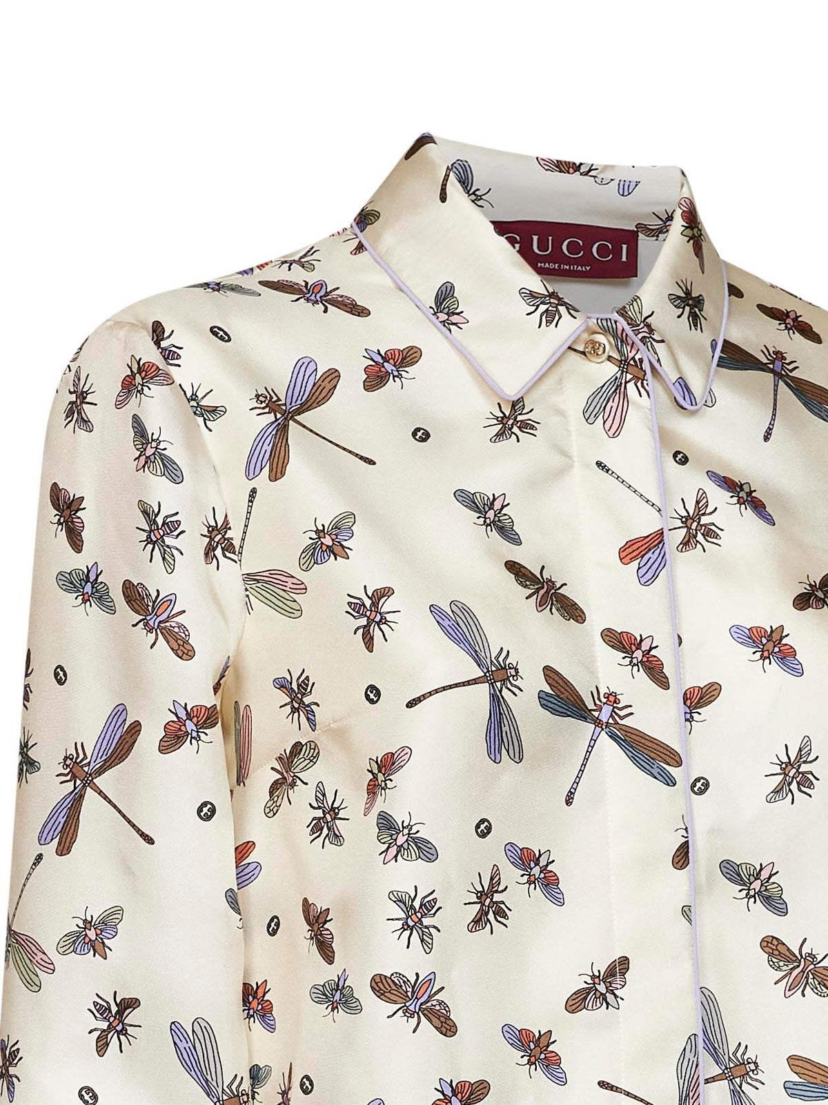 Gucci Women Ivory Printed Silk Twill Shirt