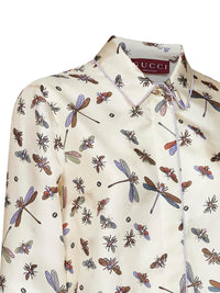 Gucci Women Ivory Printed Silk Twill Shirt
