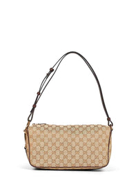 Gucci Women Sand And Dark Brown Gucci Half Horsebit Medium Shoulder Bag
