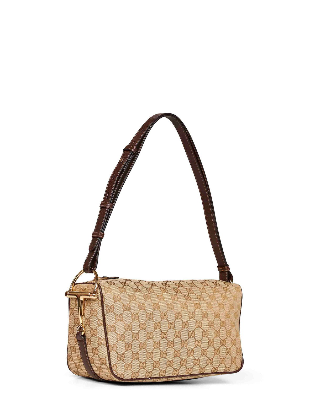 Gucci Women Sand And Dark Brown Gucci Half Horsebit Medium Shoulder Bag