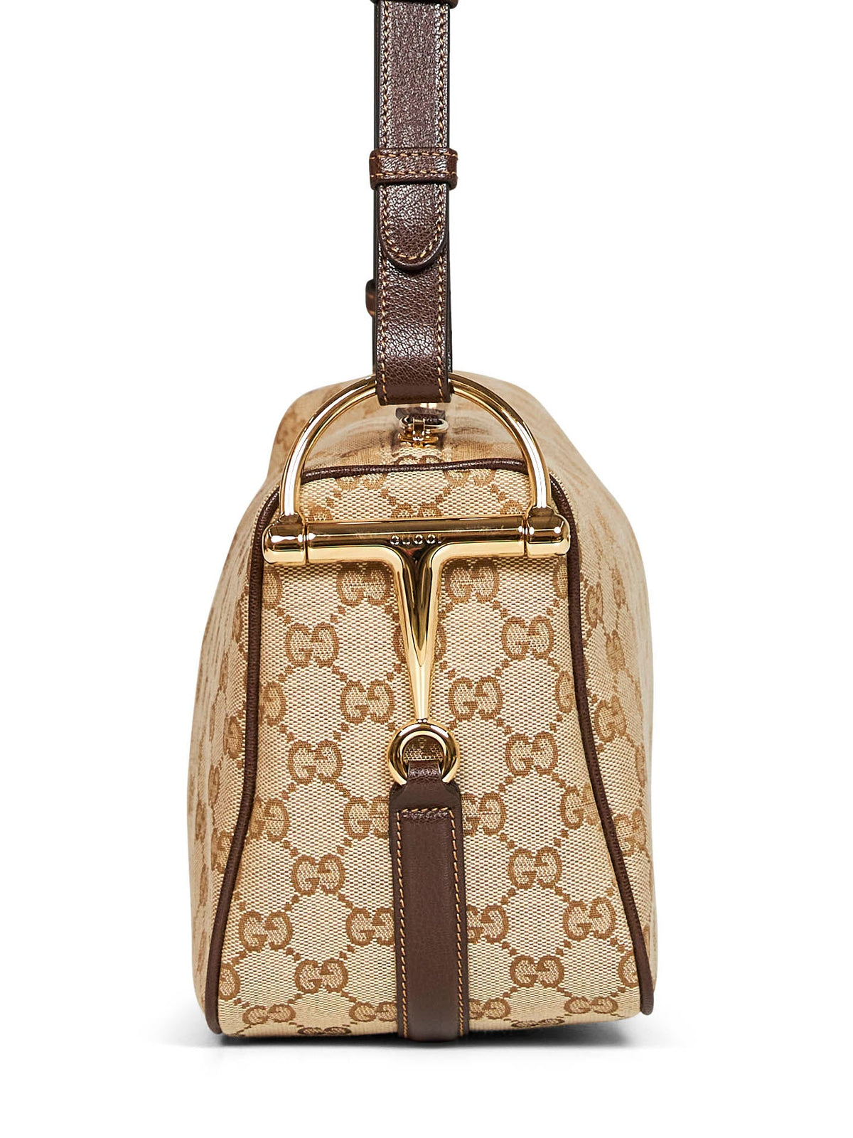 Gucci Women Sand And Dark Brown Gucci Half Horsebit Medium Shoulder Bag
