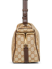 Gucci Women Sand And Dark Brown Gucci Half Horsebit Medium Shoulder Bag