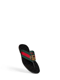 Gucci Men Leather And Web Ribbon Riviera Thong Sandals