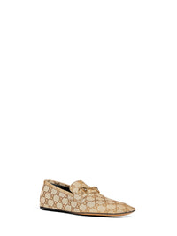 Gucci Women Beige Gg Canvas Horsebit Loafers