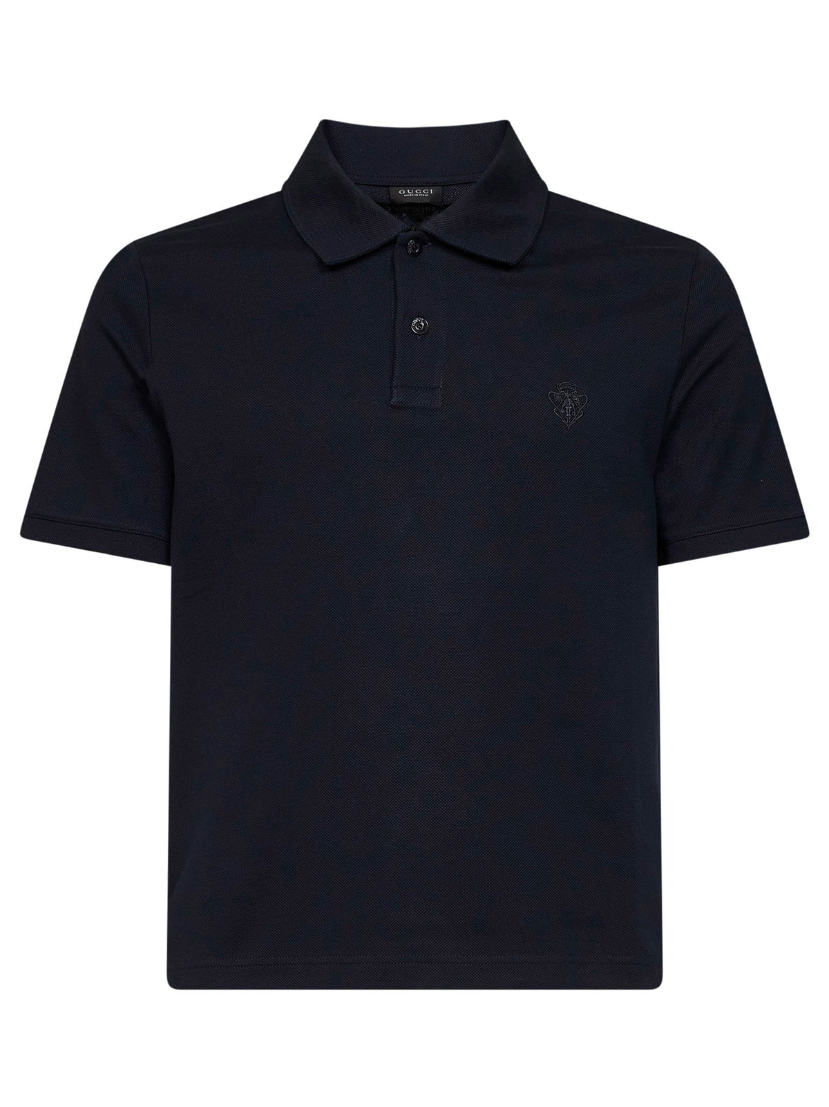 Gucci Men Blue Cotton Pique Embroidered Polo Shirt