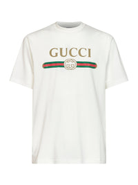 Gucci Men Chalk Printed Silk Blend Jersey T-Shirt
