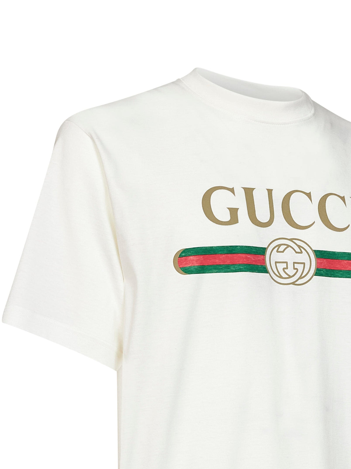 Gucci Men Chalk Printed Silk Blend Jersey T-Shirt