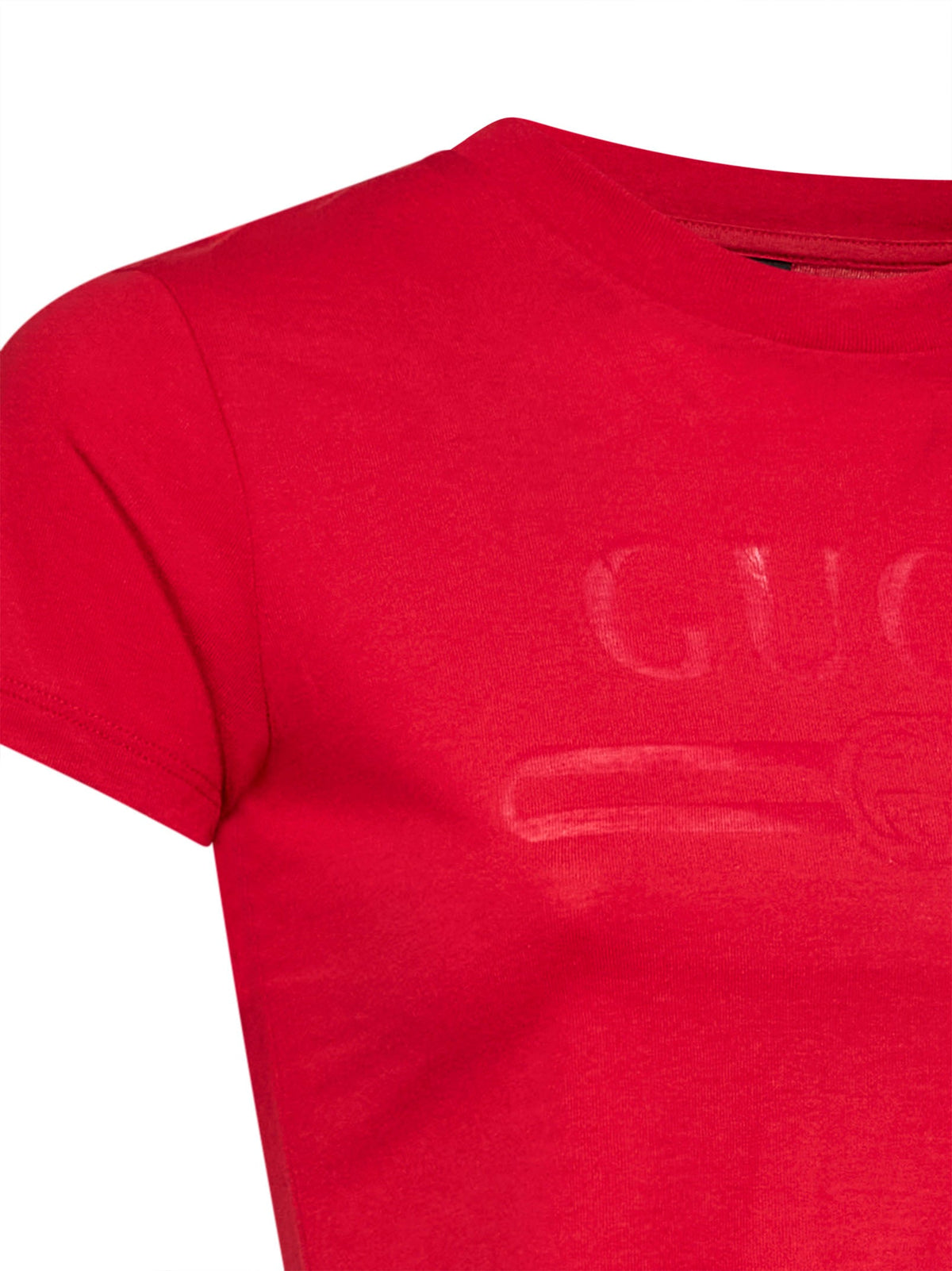 Gucci Women Red Jersey Cropped T-Shirt With Devoré Detail