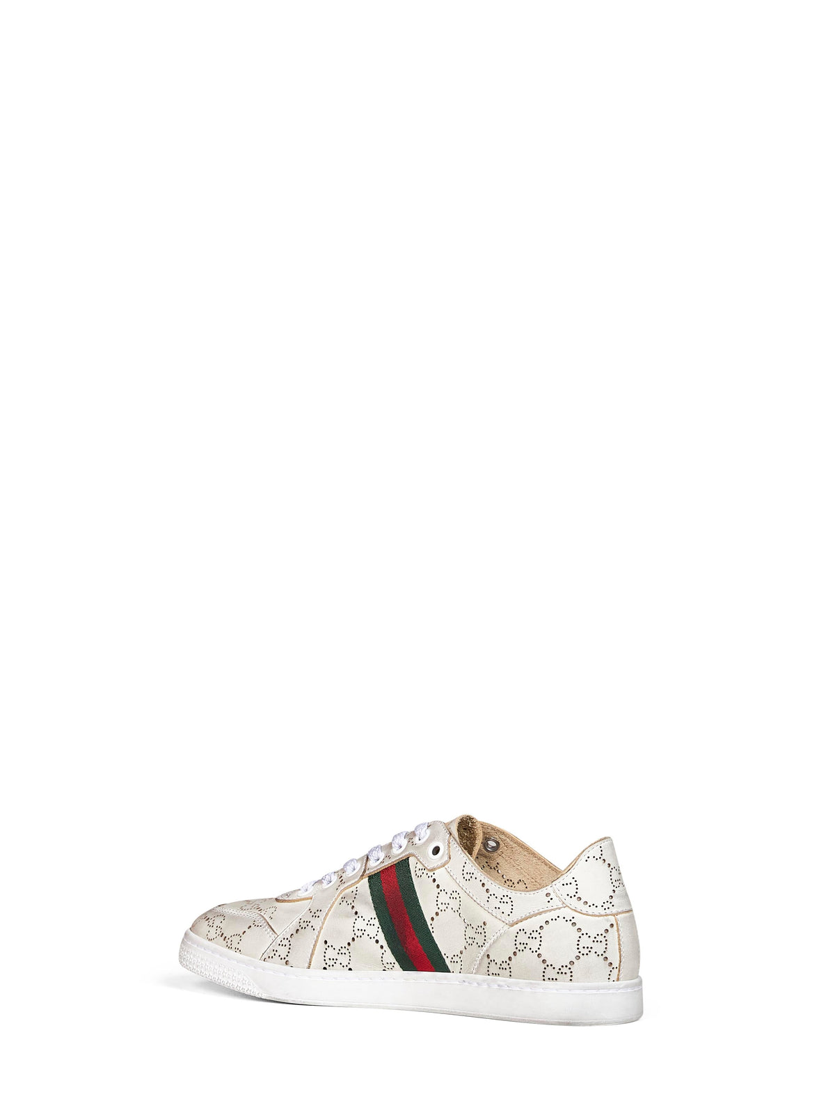 Gucci Women White Laser-Cut Gg Leather Stretch Low-Top Sneakers