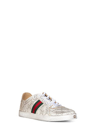 Gucci Men White Laser-Cut Gg Leather Stretch Low-Top Sneakers