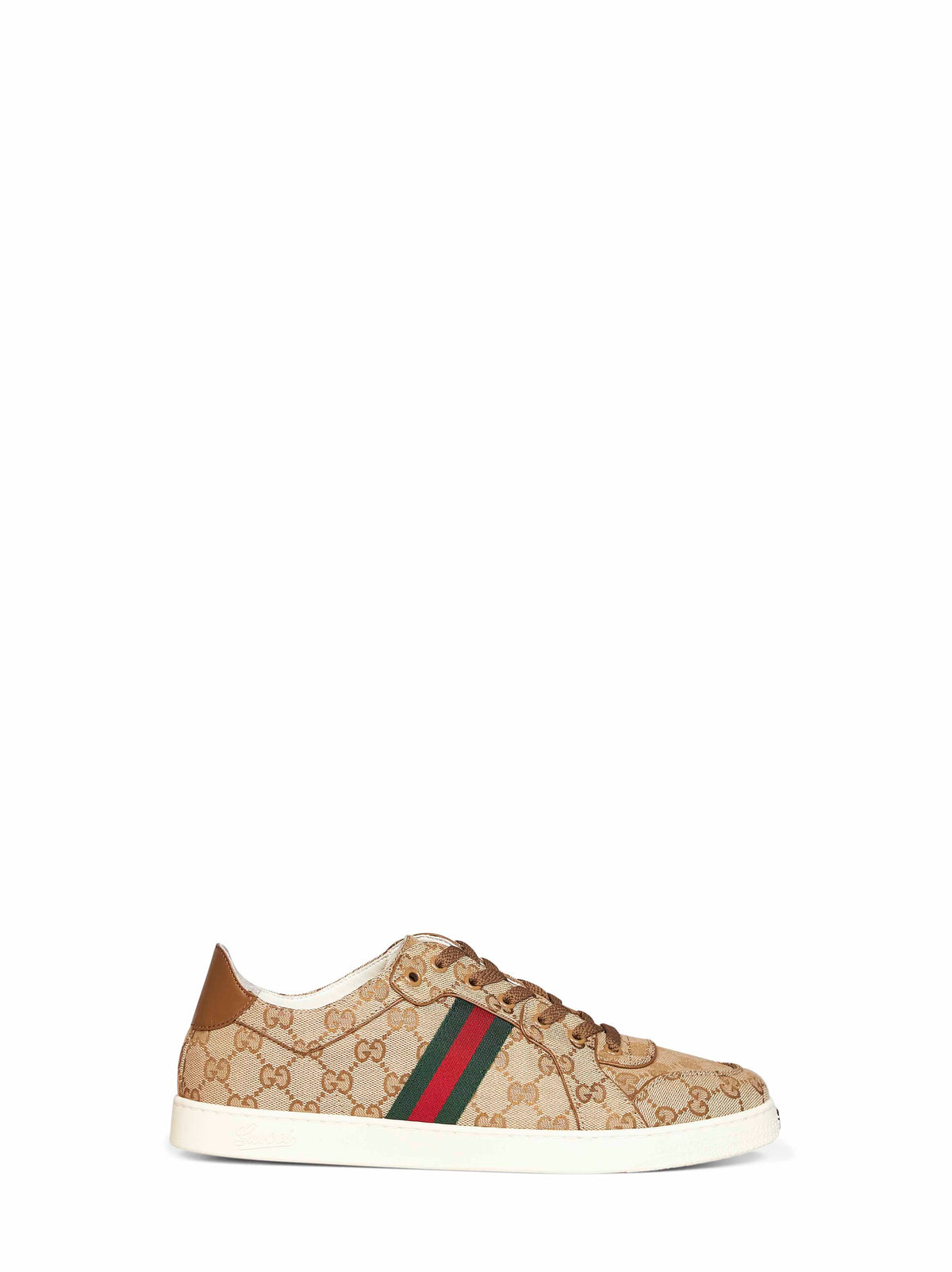 Gucci Men Sand And Dark Brown Gg Canvas Stretch Low-Top Sneakers