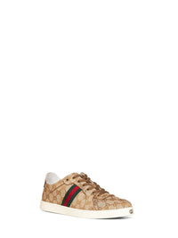 Gucci Men Sand And Dark Brown Gg Canvas Stretch Low-Top Sneakers