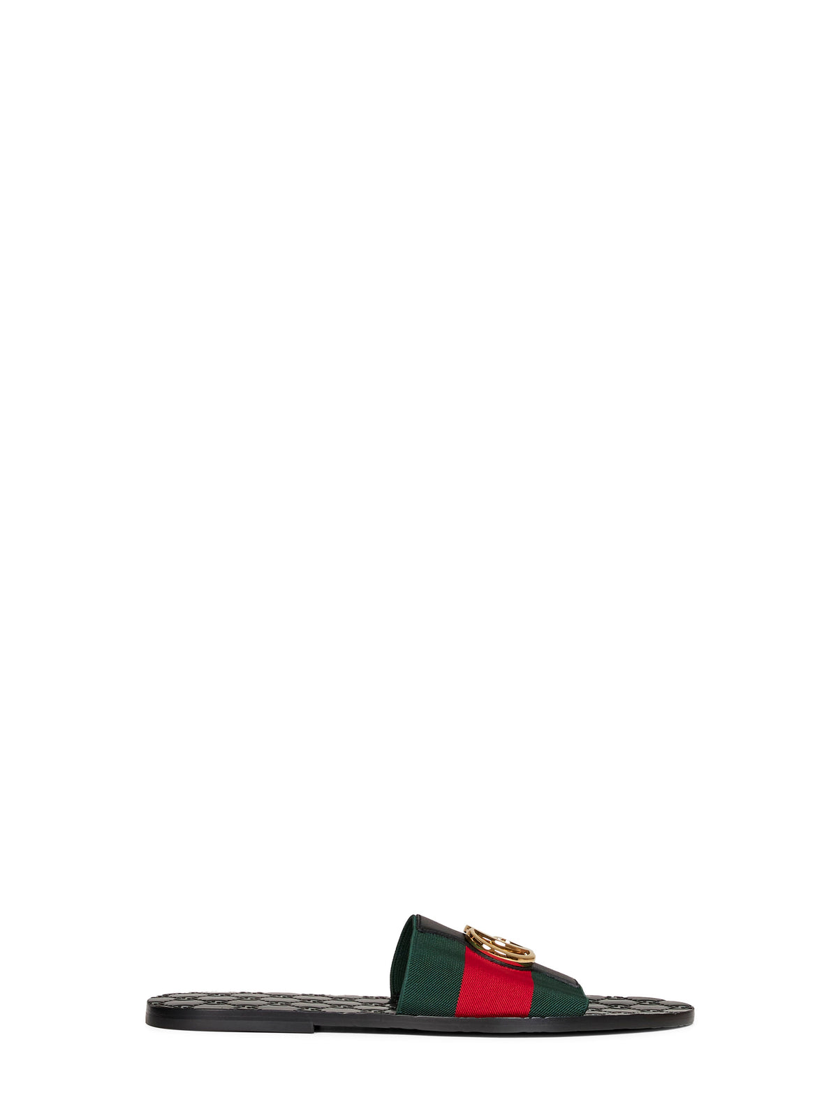 Gucci Men Web And Leather Riviera Slide Sandals