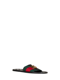 Gucci Men Web And Leather Riviera Slide Sandals