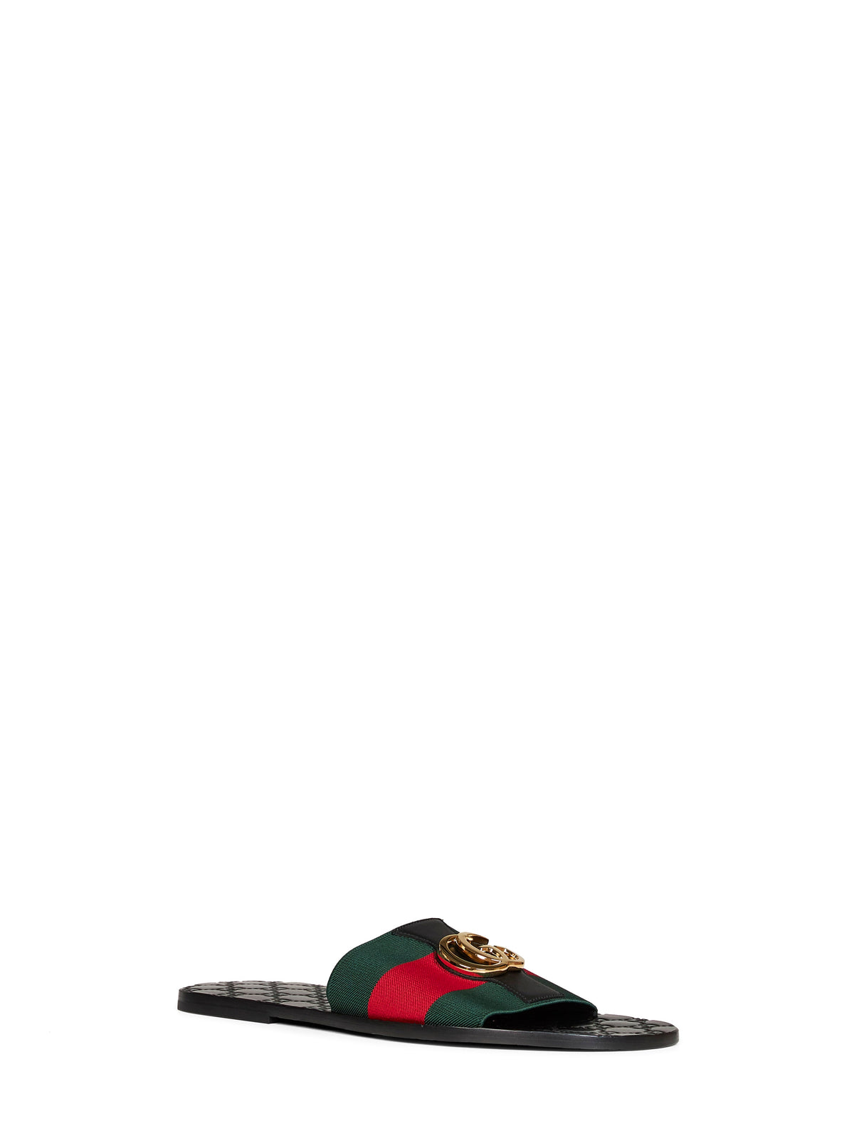 Gucci Men Web And Leather Riviera Slide Sandals