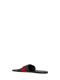 Gucci Men Web And Leather Riviera Slide Sandals