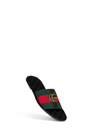 Gucci Men Web And Leather Riviera Slide Sandals