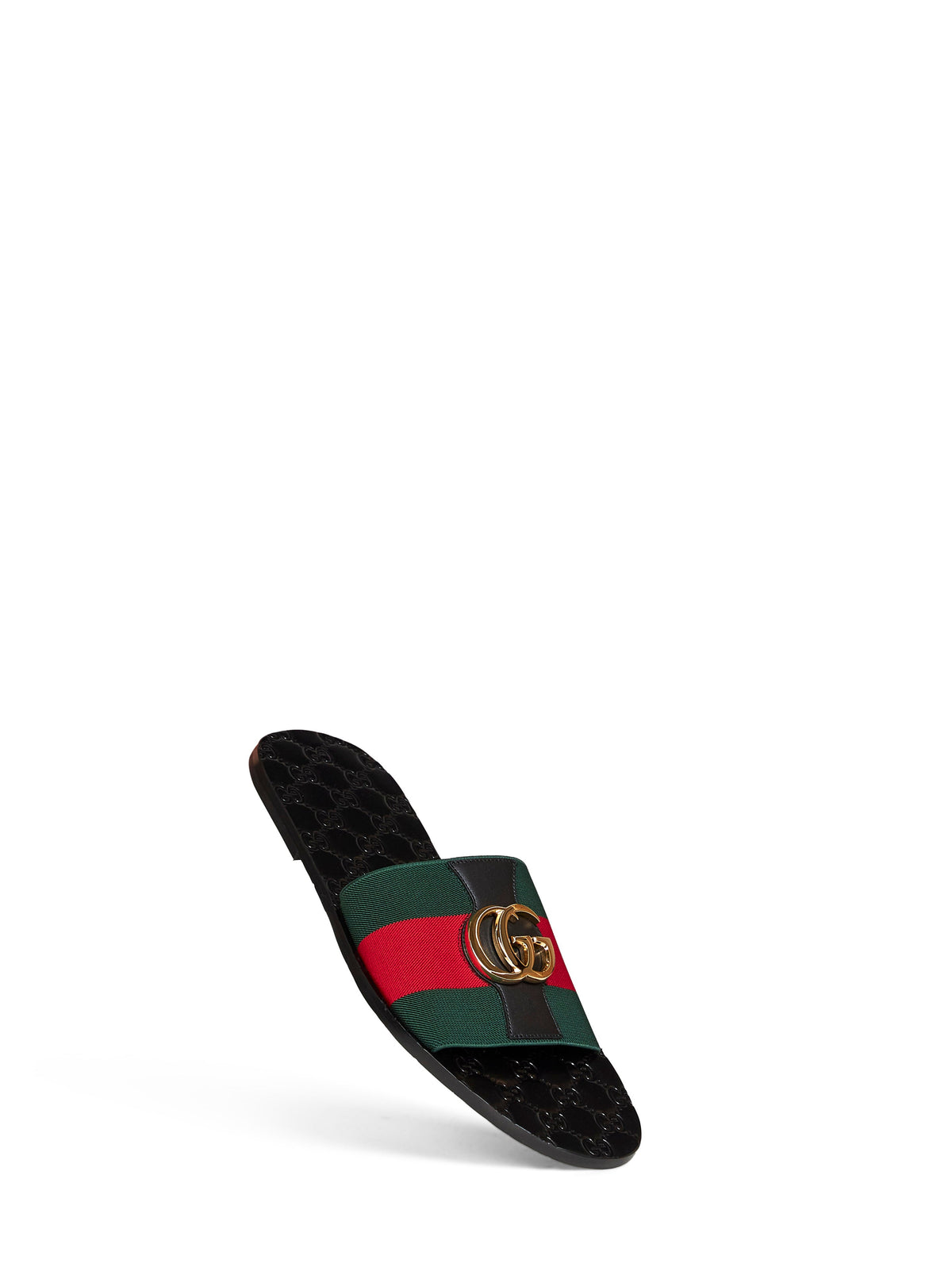 Gucci Men Web And Leather Riviera Slide Sandals