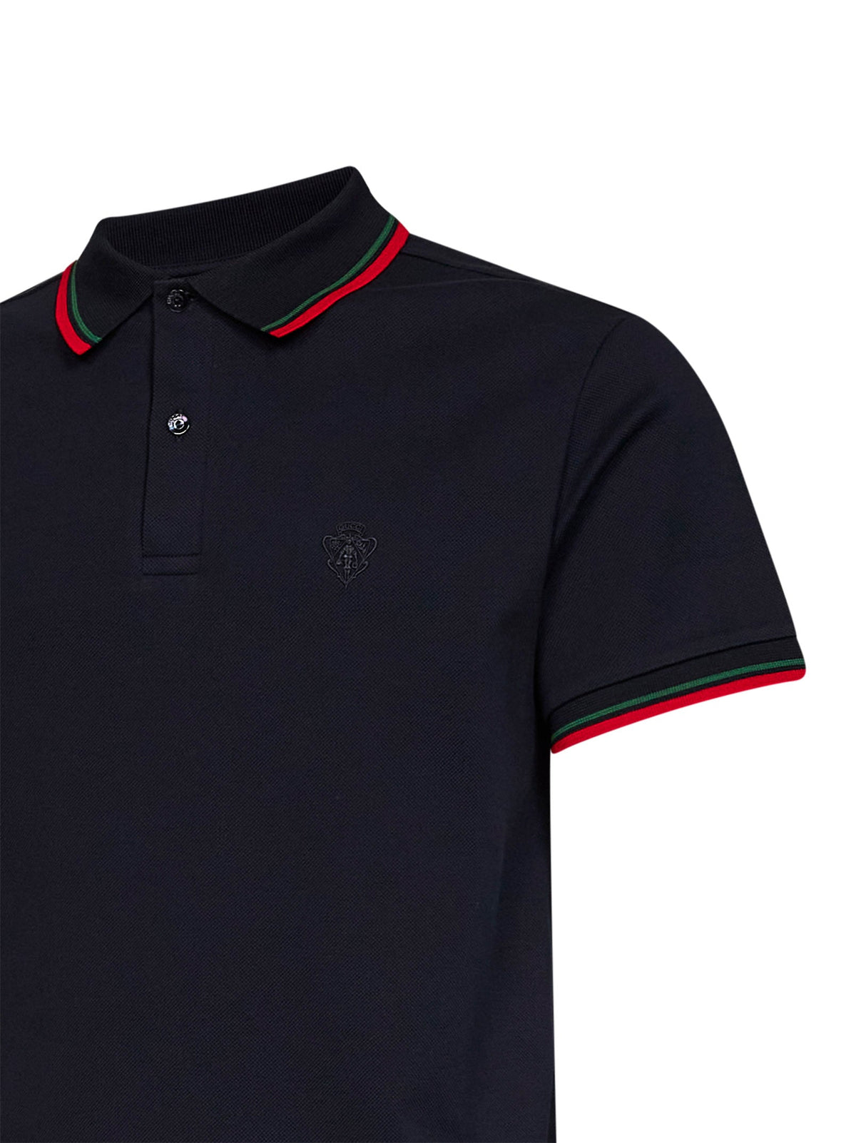 Gucci Men Blue Stretch Cotton Piqué Embroidered Polo Shirt