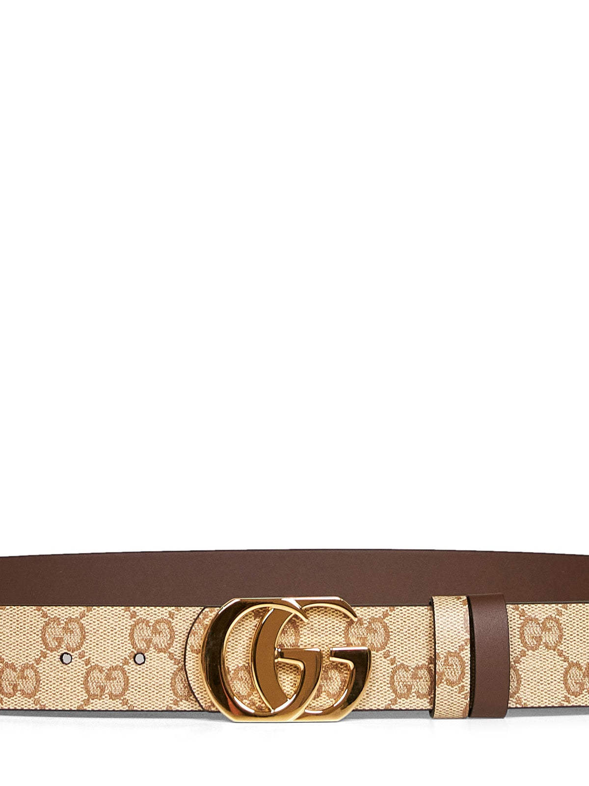 Gucci Men Sand And Dark Brown Cut Gg Marmont Reversible Belt