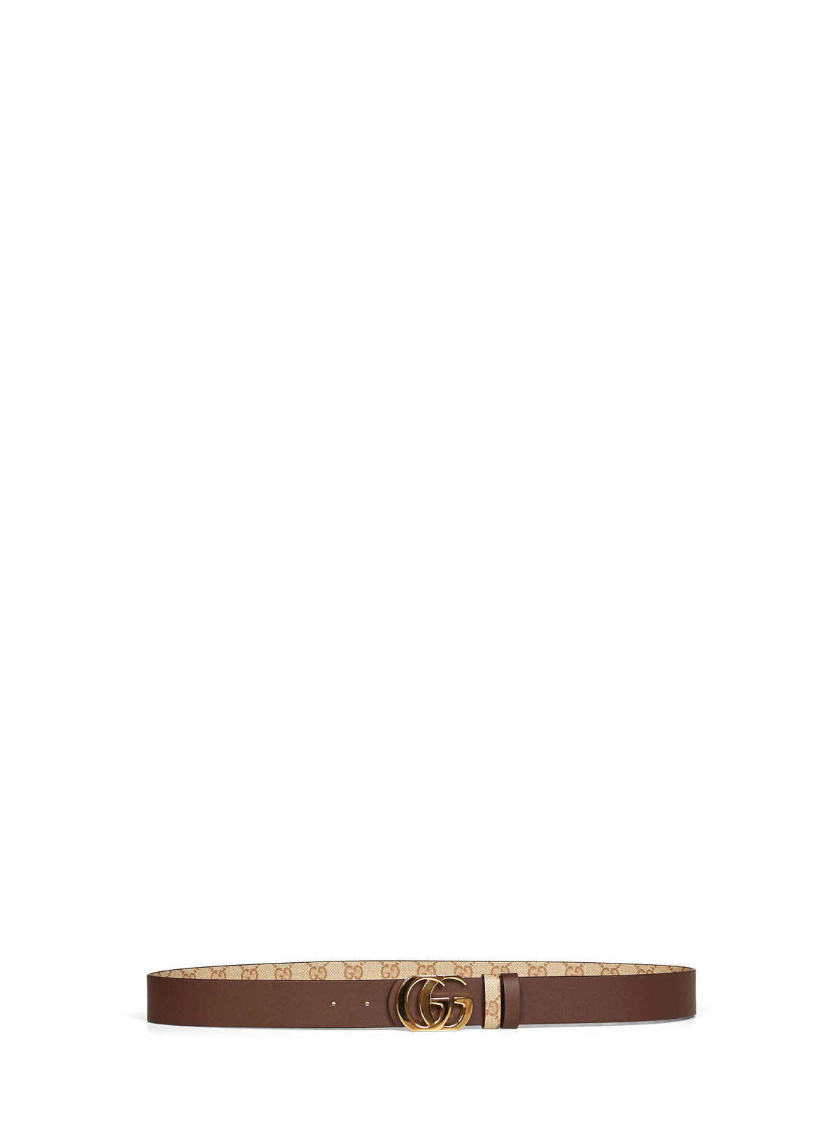 Gucci Men Sand And Dark Brown Cut Gg Marmont Reversible Belt