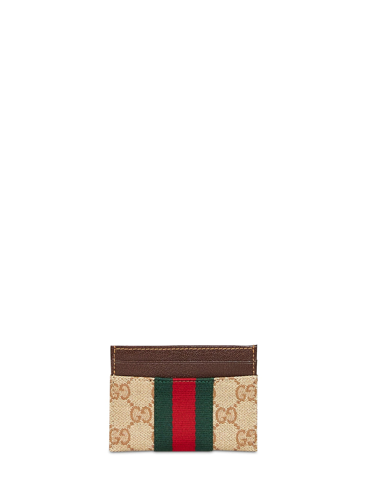 Gucci Women Sand And Dark Brown Gg Canvas Web Card Holder