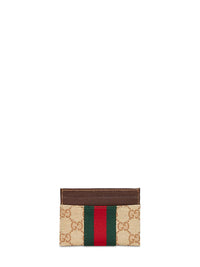 Gucci Women Sand And Dark Brown Gg Canvas Web Card Holder