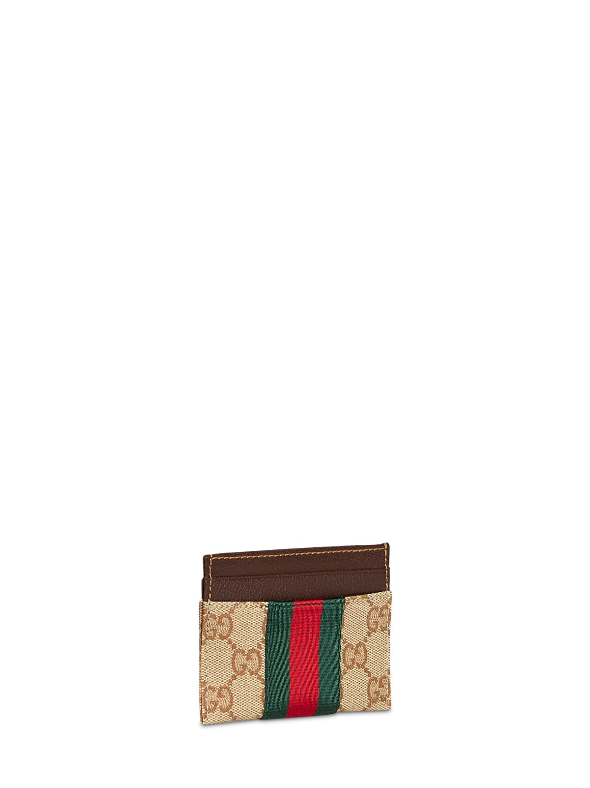 Gucci Women Sand And Dark Brown Gg Canvas Web Card Holder