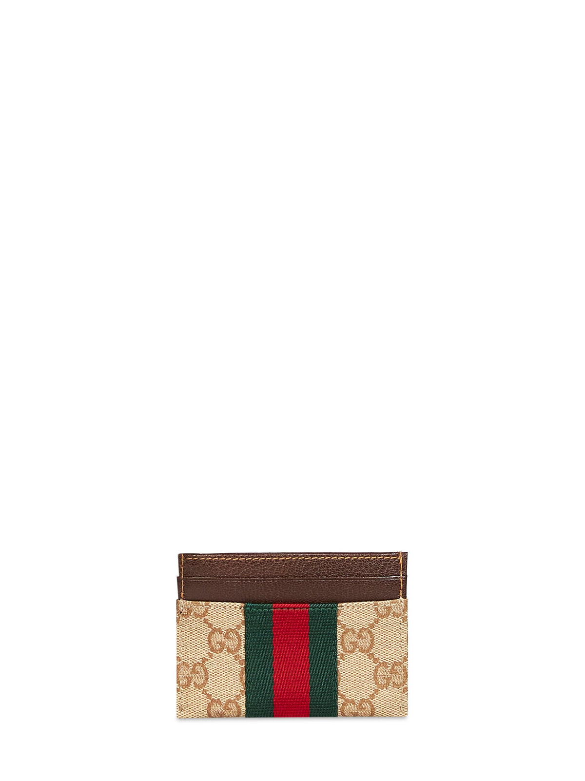 Gucci Women Sand And Dark Brown Gg Canvas Web Card Holder