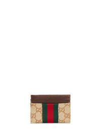 Gucci Women Sand And Dark Brown Gg Canvas Web Card Holder