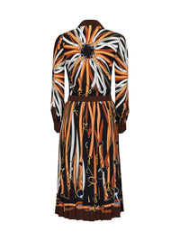Gucci Women Black And Brown Printed Silk Midi Shirt Dress