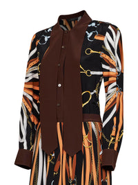 Gucci Women Black And Brown Printed Silk Midi Shirt Dress