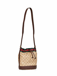 Gucci Women Sand And Dark Brown Gucci Venice Mini Bucket Bag