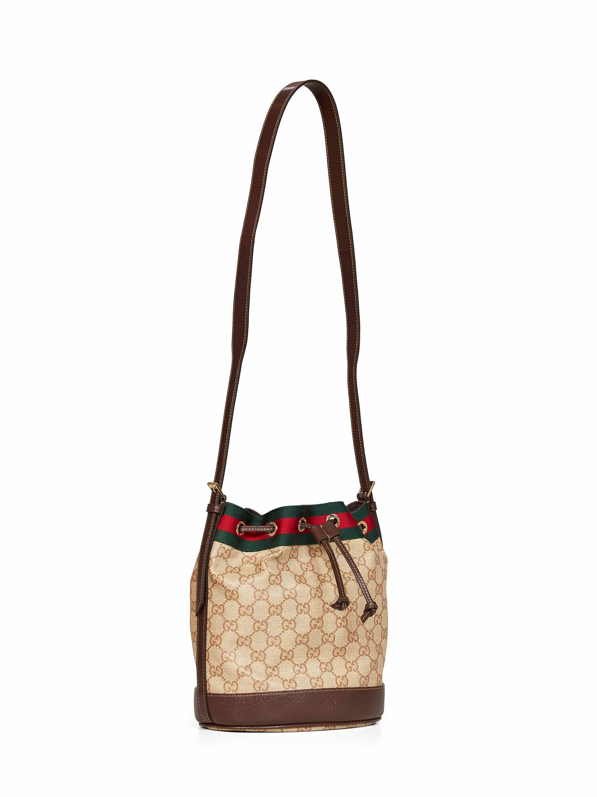 Gucci Women Sand And Dark Brown Gucci Venice Mini Bucket Bag