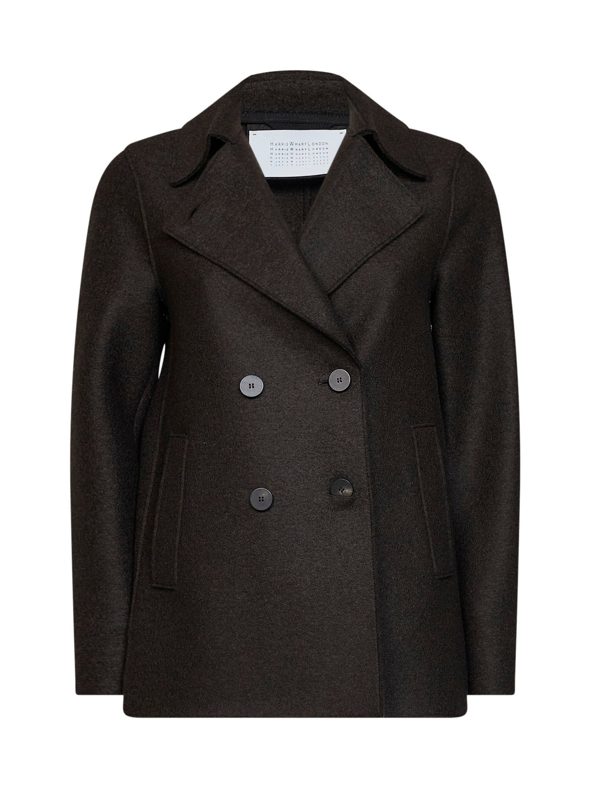 Harris Wharf London Women Dark Brown Felted Wool Double-Breasted Peacoat